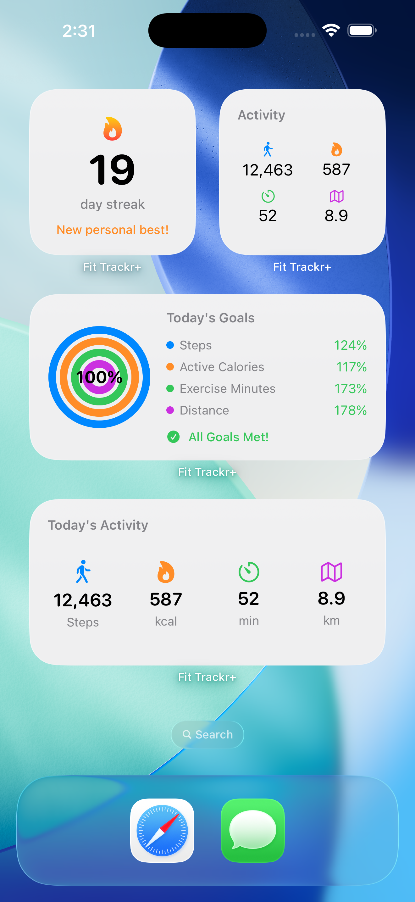 Fit Trackr+ iOS home screen widgets